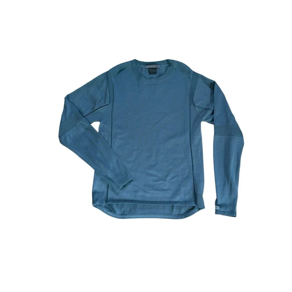 Nike Long Sleeve Crew Neck Sweater Ribbed Trim Mens Size Small Blue